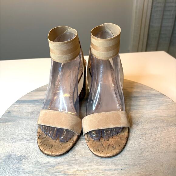 Gianvito Rossi Suede Cork Sandals Elastic Ankle Strap Beige 38.5 US 8.5 Italy - Picture 4 of 13
